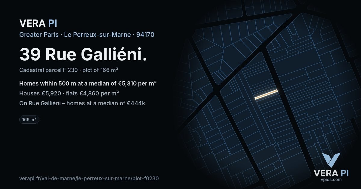 39 Rue Galliéni, Le Perreux-sur-Marne at night – the plot lit, the parcels around coloured by the prices near them