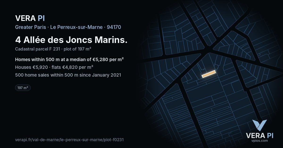 4 Allée des Joncs Marins, Le Perreux-sur-Marne at night – the plot lit, the parcels around coloured by the prices near them