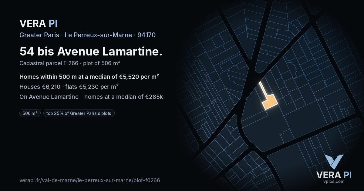 54 bis Avenue Lamartine, Le Perreux-sur-Marne at night – the plot lit, the parcels around coloured by the prices near them