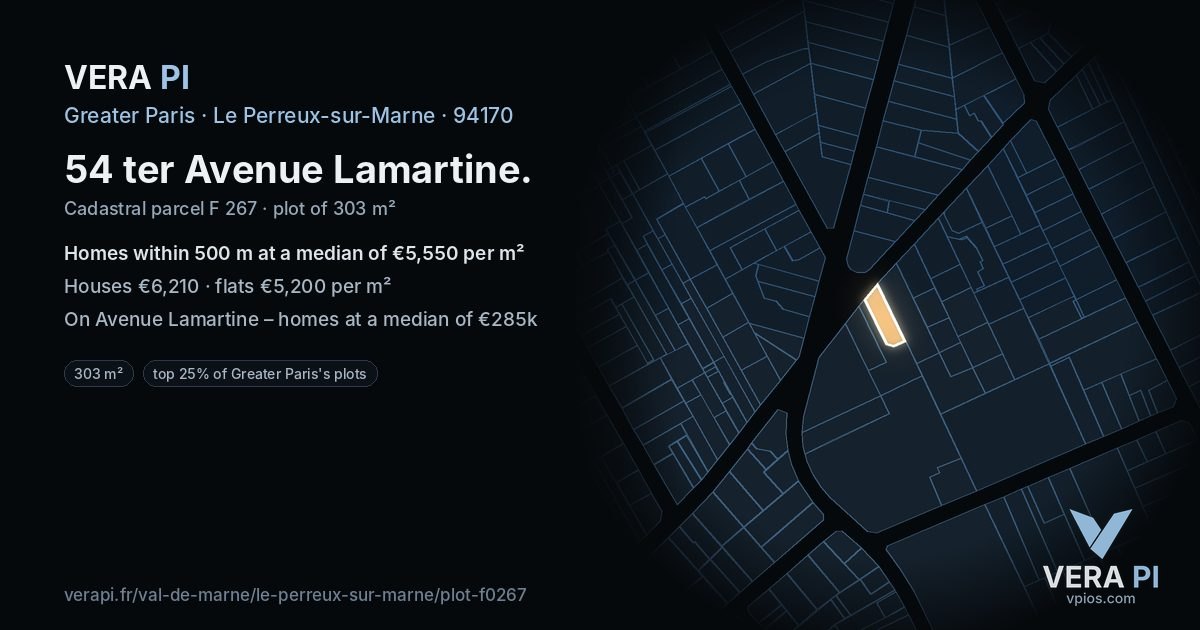 54 ter Avenue Lamartine, Le Perreux-sur-Marne at night – the plot lit, the parcels around coloured by the prices near them