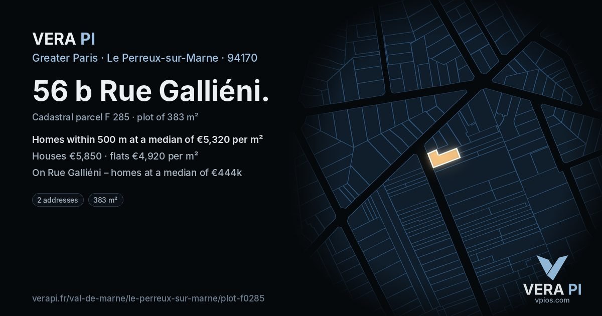 56 b Rue Galliéni, Le Perreux-sur-Marne at night – the plot lit, the parcels around coloured by the prices near them