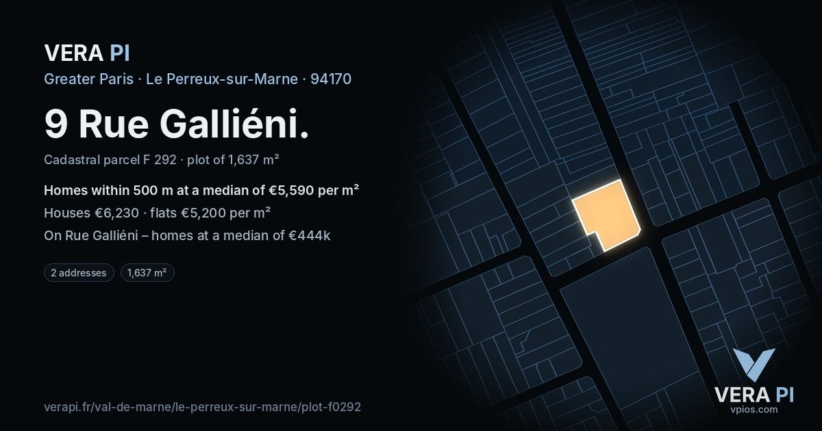 9 Rue Galliéni, Le Perreux-sur-Marne at night – the plot lit, the parcels around coloured by the prices near them