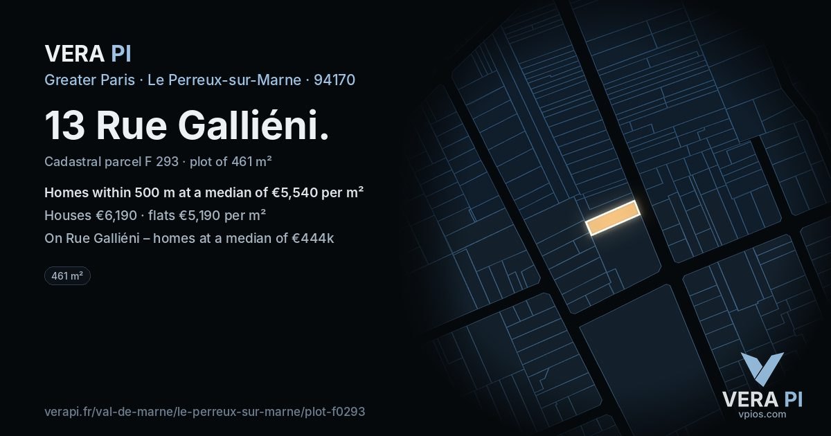 13 Rue Galliéni, Le Perreux-sur-Marne at night – the plot lit, the parcels around coloured by the prices near them