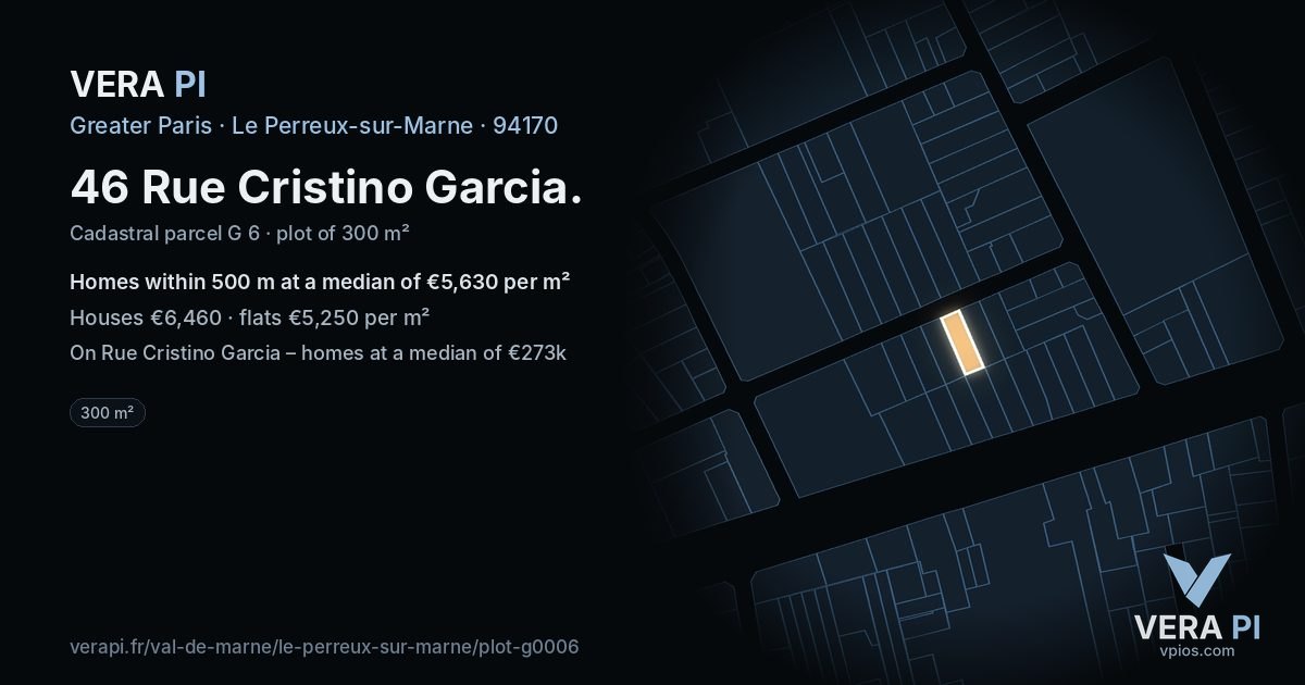 46 Rue Cristino Garcia, Le Perreux-sur-Marne at night – the plot lit, the parcels around coloured by the prices near them