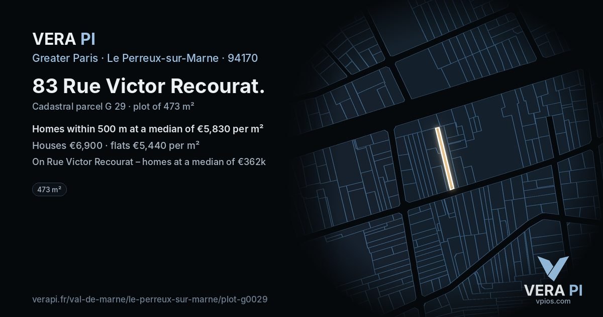 83 Rue Victor Recourat, Le Perreux-sur-Marne at night – the plot lit, the parcels around coloured by the prices near them