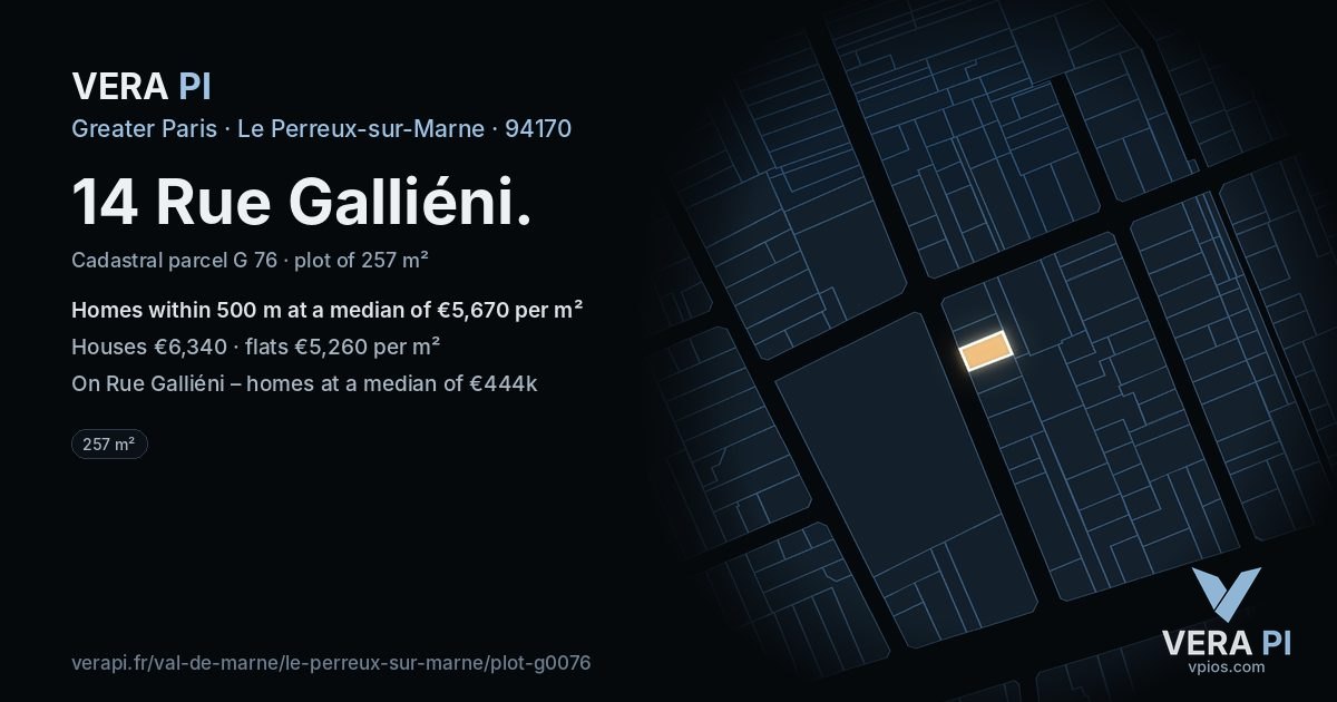 14 Rue Galliéni, Le Perreux-sur-Marne at night – the plot lit, the parcels around coloured by the prices near them
