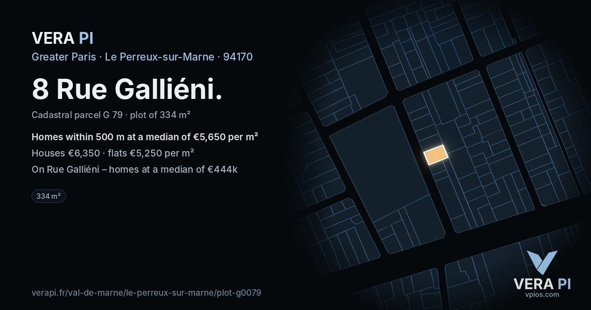 8 Rue Galliéni, Le Perreux-sur-Marne at night – the plot lit, the parcels around coloured by the prices near them