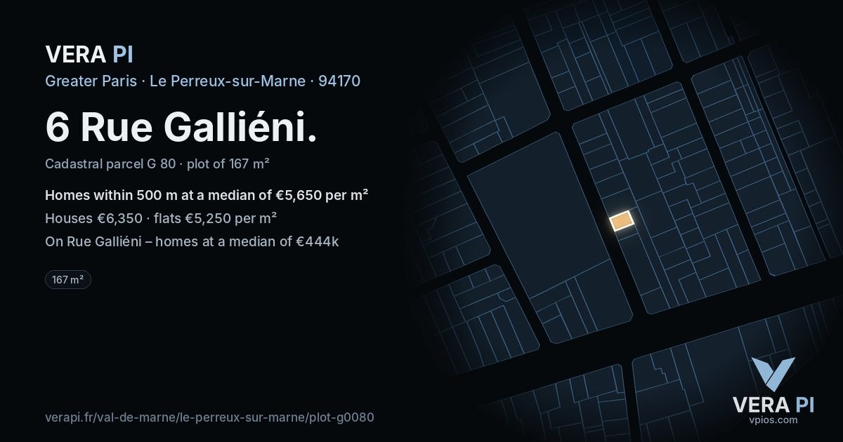 6 Rue Galliéni, Le Perreux-sur-Marne at night – the plot lit, the parcels around coloured by the prices near them