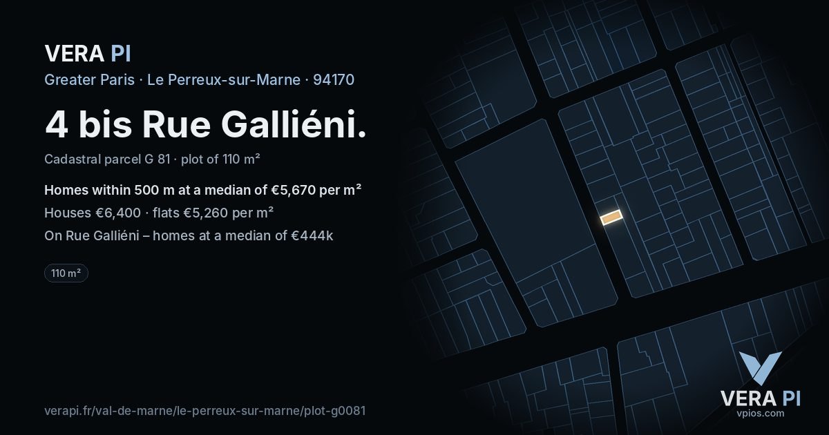 4 bis Rue Galliéni, Le Perreux-sur-Marne at night – the plot lit, the parcels around coloured by the prices near them