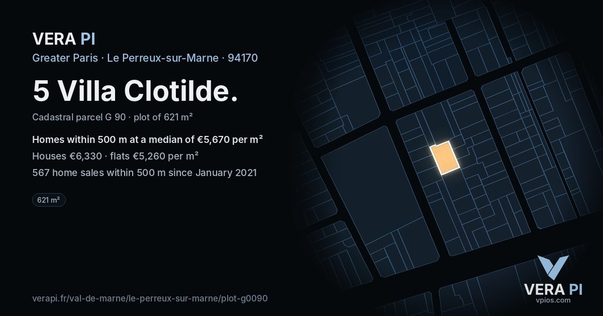 5 Villa Clotilde, Le Perreux-sur-Marne at night – the plot lit, the parcels around coloured by the prices near them
