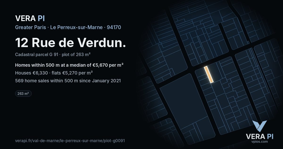 12 Rue de Verdun, Le Perreux-sur-Marne at night – the plot lit, the parcels around coloured by the prices near them
