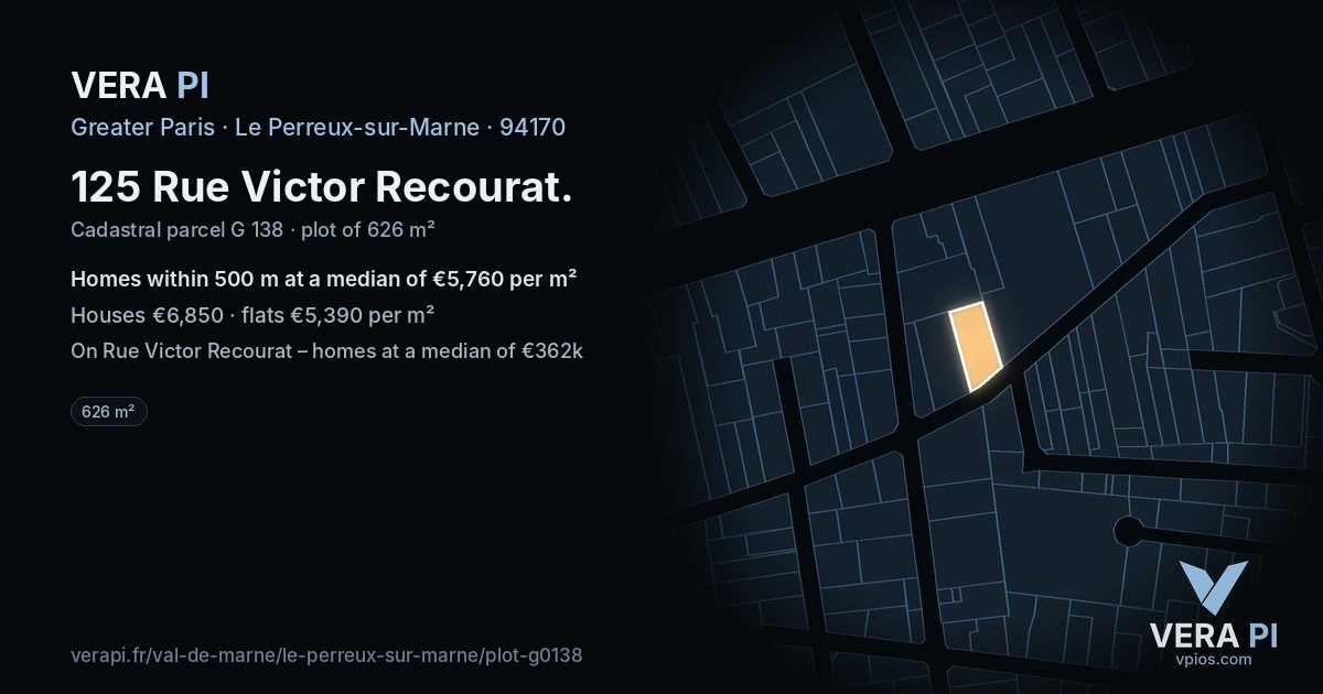 125 Rue Victor Recourat, Le Perreux-sur-Marne at night – the plot lit, the parcels around coloured by the prices near them