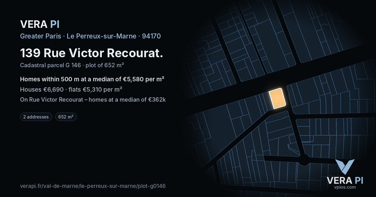139 Rue Victor Recourat, Le Perreux-sur-Marne at night – the plot lit, the parcels around coloured by the prices near them