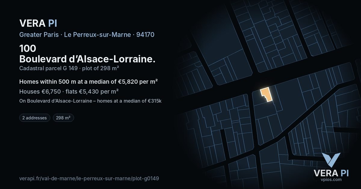 100 Boulevard d’Alsace-Lorraine, Le Perreux-sur-Marne at night – the plot lit, the parcels around coloured by the prices near them