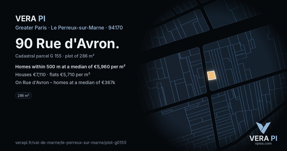 90 Rue d'Avron, Le Perreux-sur-Marne at night – the plot lit, the parcels around coloured by the prices near them