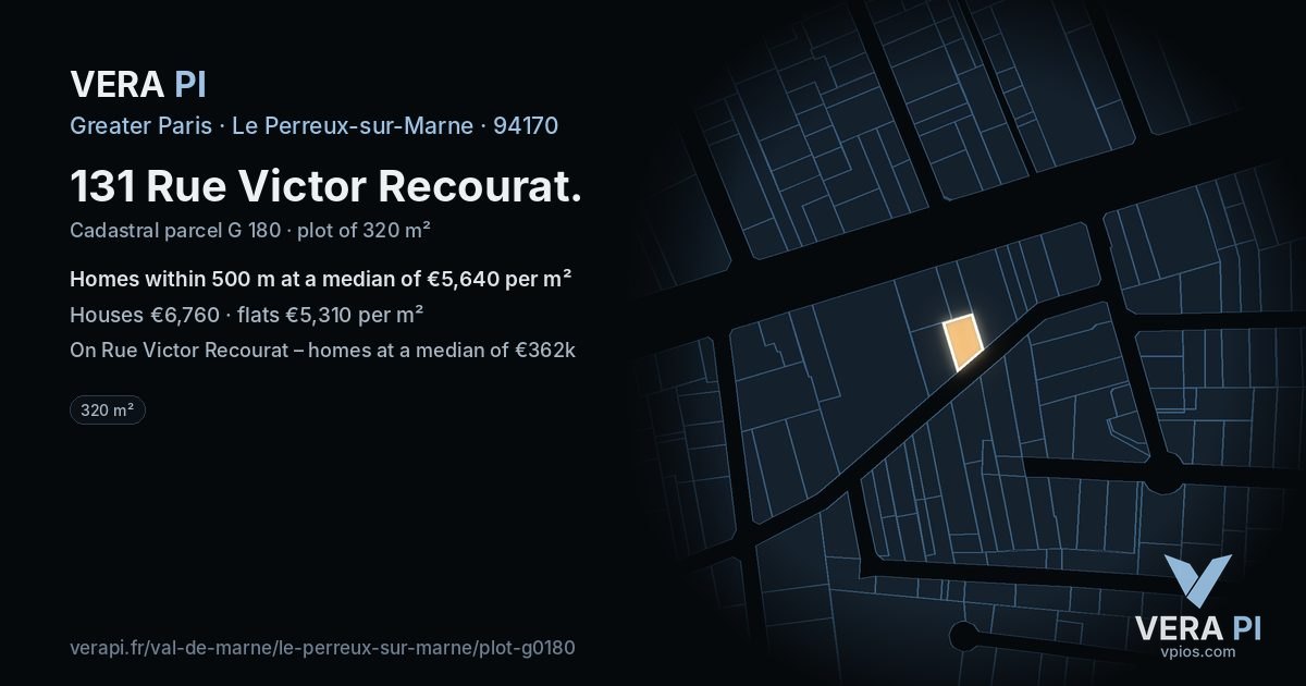 131 Rue Victor Recourat, Le Perreux-sur-Marne at night – the plot lit, the parcels around coloured by the prices near them