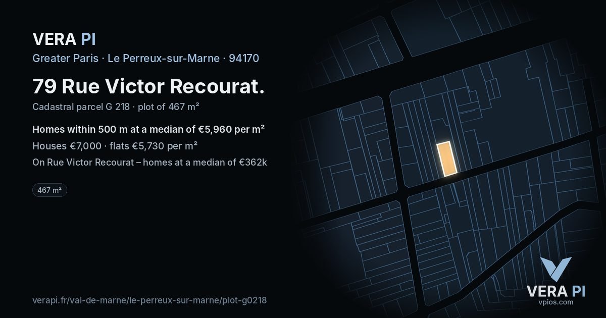 79 Rue Victor Recourat, Le Perreux-sur-Marne at night – the plot lit, the parcels around coloured by the prices near them