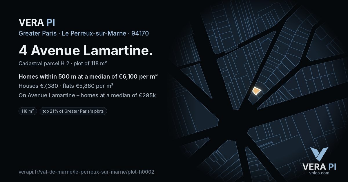 4 Avenue Lamartine, Le Perreux-sur-Marne at night – the plot lit, the parcels around coloured by the prices near them