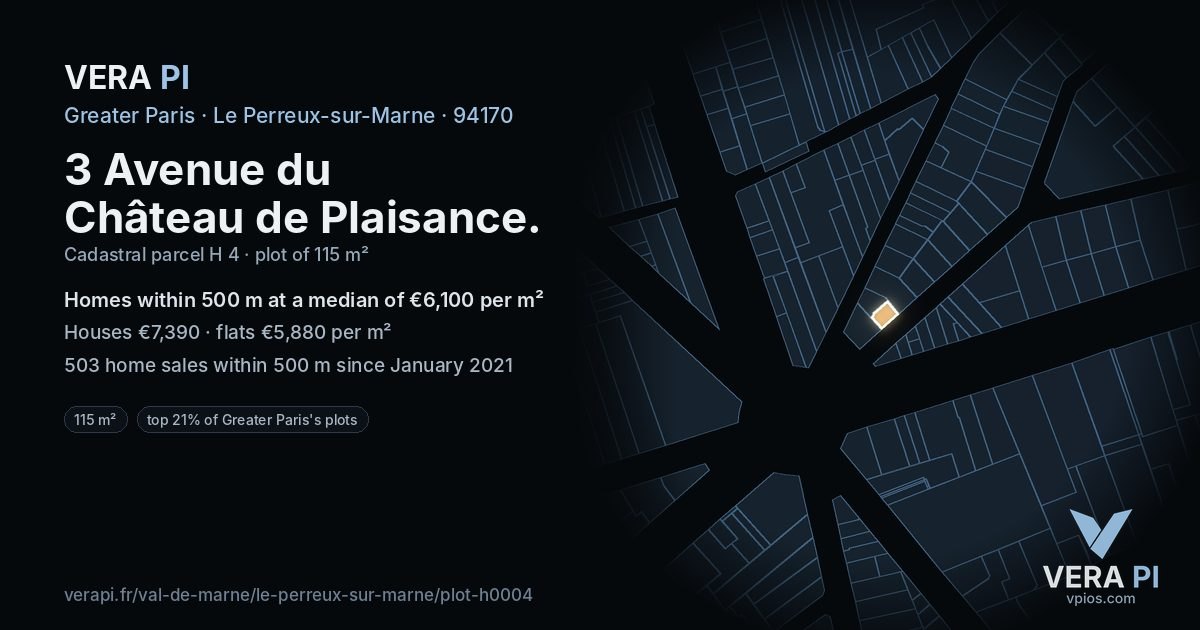 3 Avenue du Château de Plaisance, Le Perreux-sur-Marne at night – the plot lit, the parcels around coloured by the prices near them