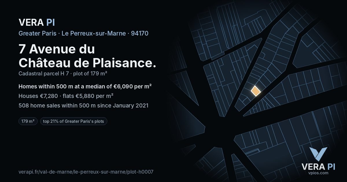 7 Avenue du Château de Plaisance, Le Perreux-sur-Marne at night – the plot lit, the parcels around coloured by the prices near them