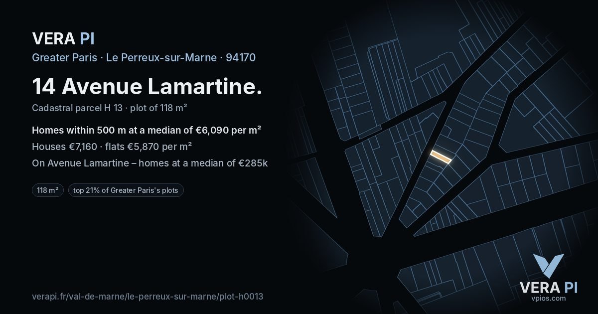 14 Avenue Lamartine, Le Perreux-sur-Marne at night – the plot lit, the parcels around coloured by the prices near them