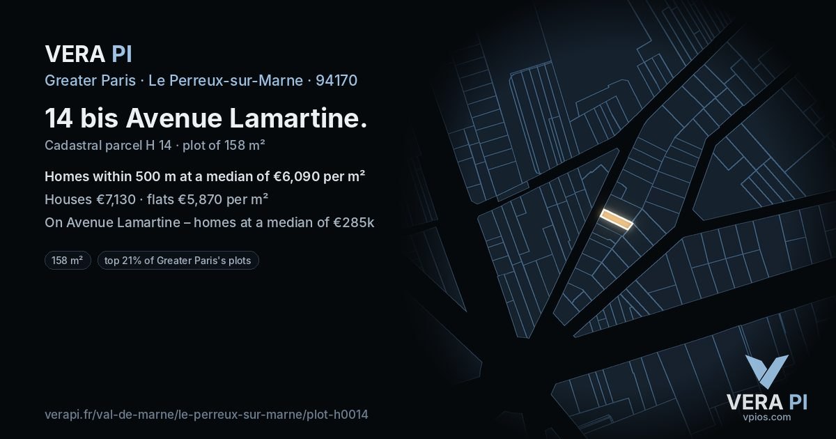 14 bis Avenue Lamartine, Le Perreux-sur-Marne at night – the plot lit, the parcels around coloured by the prices near them