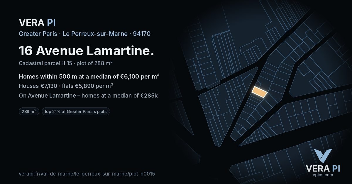 16 Avenue Lamartine, Le Perreux-sur-Marne at night – the plot lit, the parcels around coloured by the prices near them
