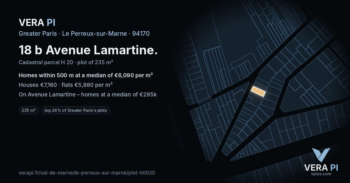 18 b Avenue Lamartine, Le Perreux-sur-Marne at night – the plot lit, the parcels around coloured by the prices near them