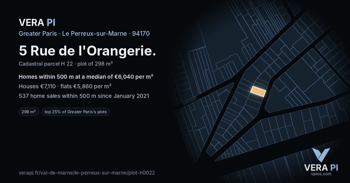 5 Rue de l'Orangerie, Le Perreux-sur-Marne at night – the plot lit, the parcels around coloured by the prices near them