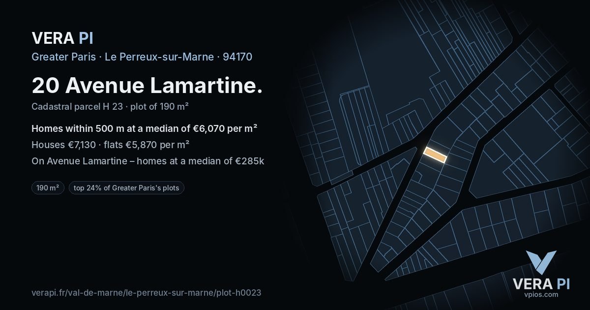 20 Avenue Lamartine, Le Perreux-sur-Marne at night – the plot lit, the parcels around coloured by the prices near them