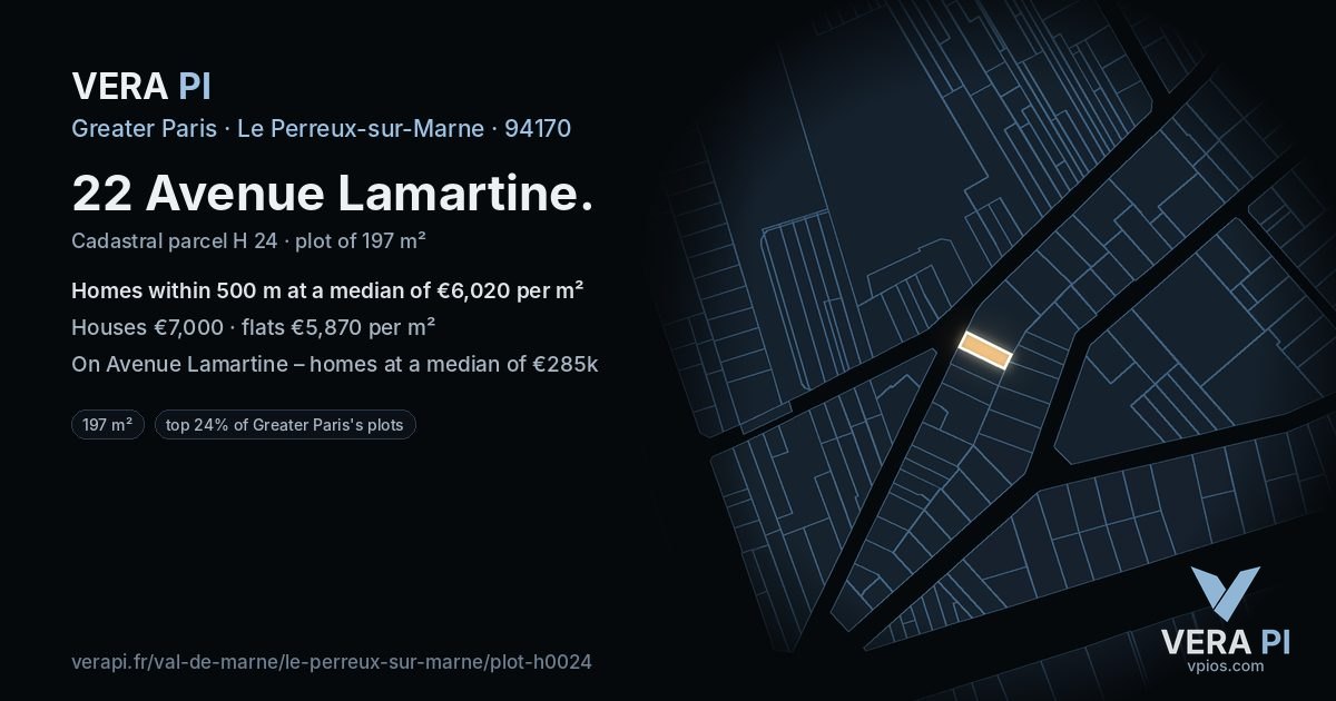 22 Avenue Lamartine, Le Perreux-sur-Marne at night – the plot lit, the parcels around coloured by the prices near them