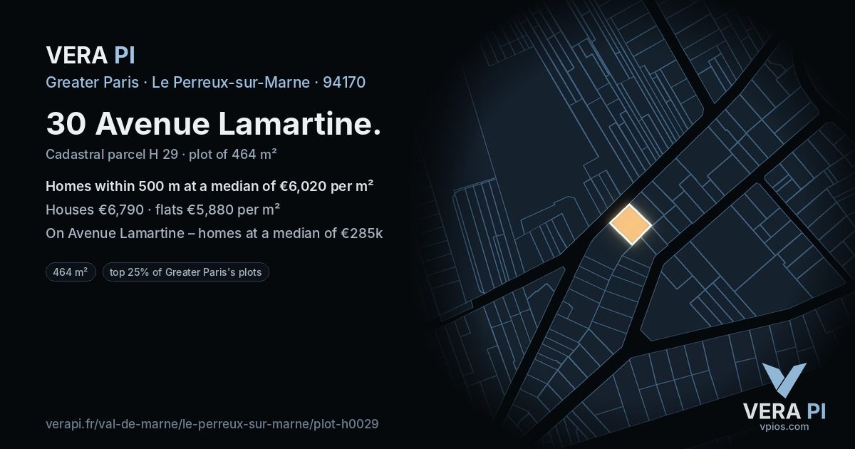 30 Avenue Lamartine, Le Perreux-sur-Marne at night – the plot lit, the parcels around coloured by the prices near them