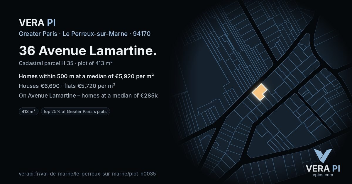 36 Avenue Lamartine, Le Perreux-sur-Marne at night – the plot lit, the parcels around coloured by the prices near them