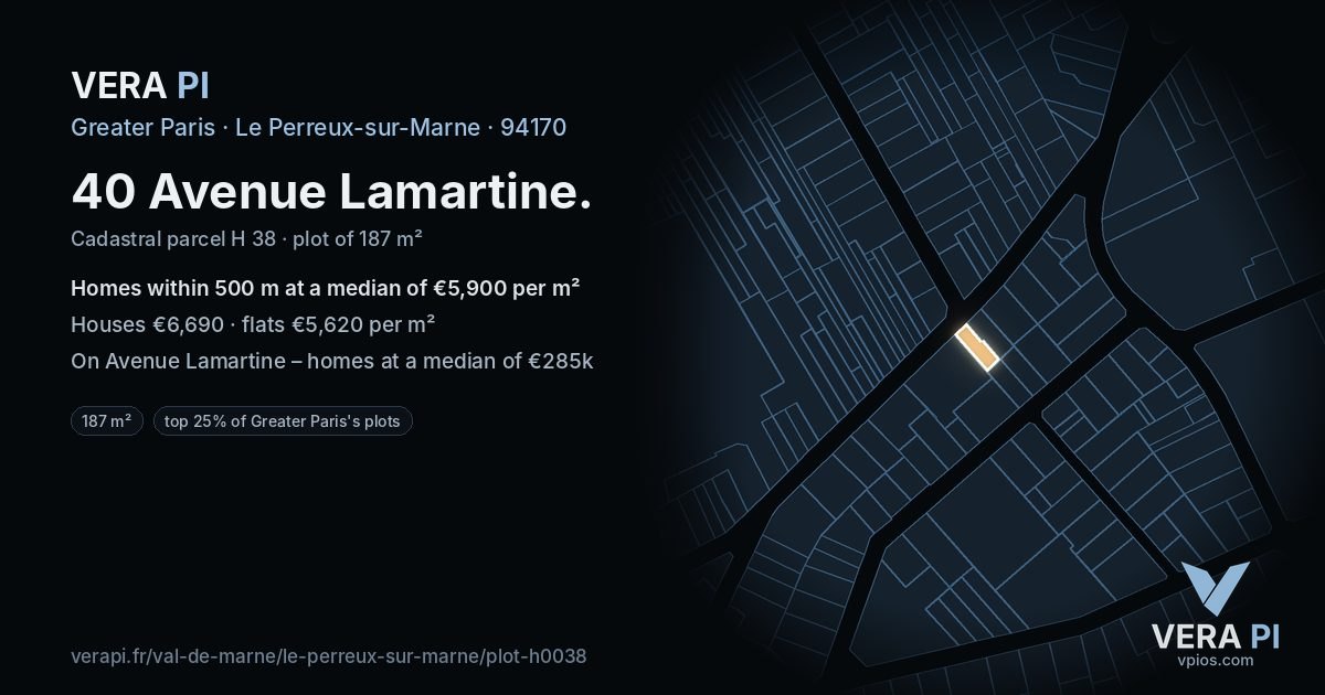 40 Avenue Lamartine, Le Perreux-sur-Marne at night – the plot lit, the parcels around coloured by the prices near them