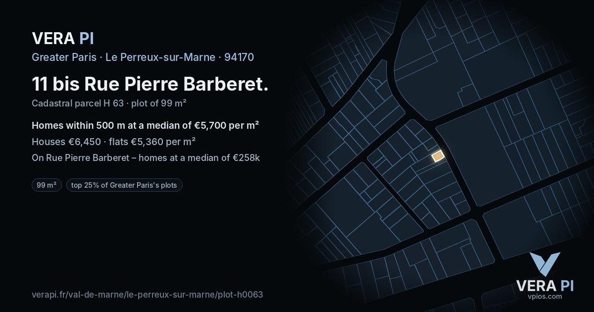 11 bis Rue Pierre Barberet, Le Perreux-sur-Marne at night – the plot lit, the parcels around coloured by the prices near them