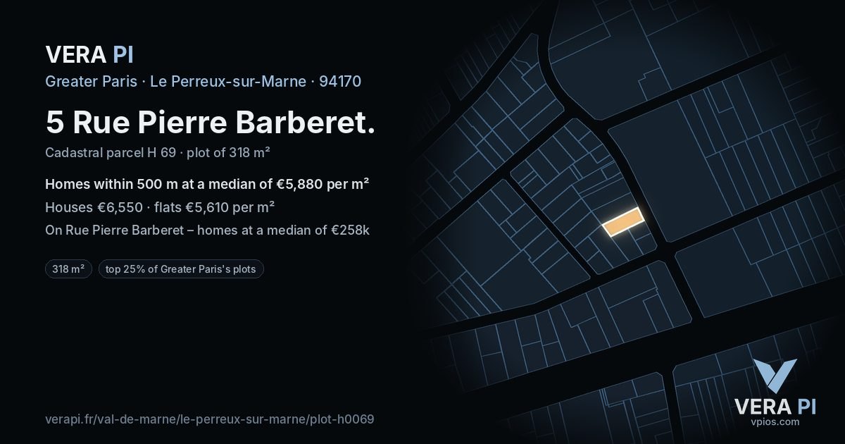 5 Rue Pierre Barberet, Le Perreux-sur-Marne at night – the plot lit, the parcels around coloured by the prices near them