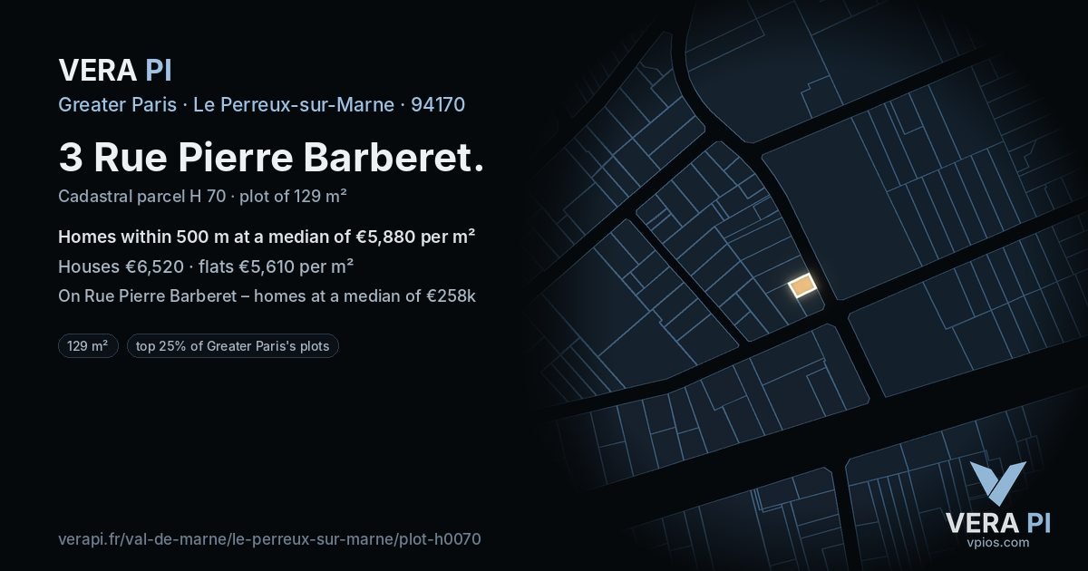3 Rue Pierre Barberet, Le Perreux-sur-Marne at night – the plot lit, the parcels around coloured by the prices near them