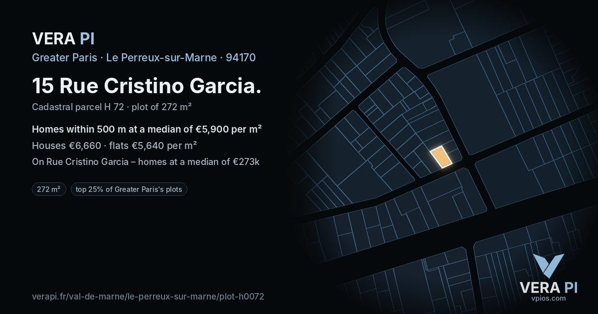 15 Rue Cristino Garcia, Le Perreux-sur-Marne at night – the plot lit, the parcels around coloured by the prices near them