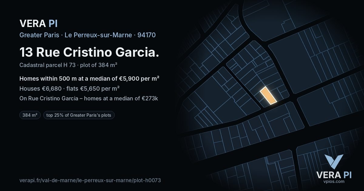 13 Rue Cristino Garcia, Le Perreux-sur-Marne at night – the plot lit, the parcels around coloured by the prices near them