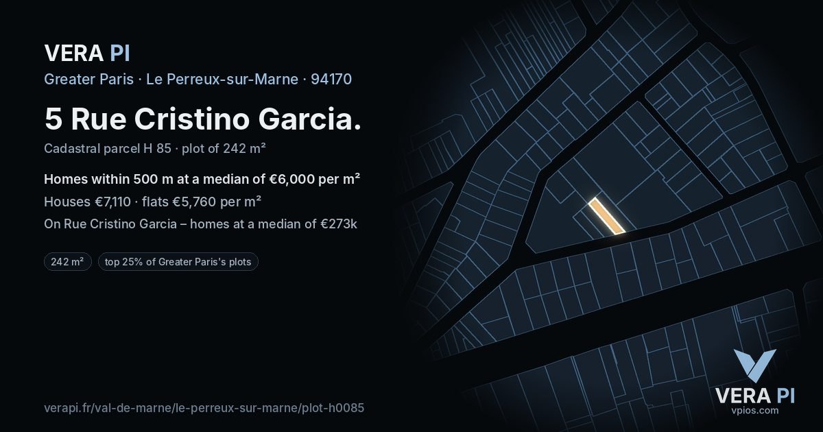 5 Rue Cristino Garcia, Le Perreux-sur-Marne at night – the plot lit, the parcels around coloured by the prices near them