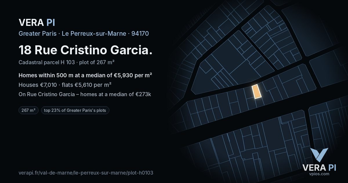 18 Rue Cristino Garcia, Le Perreux-sur-Marne at night – the plot lit, the parcels around coloured by the prices near them