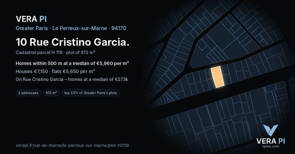 10 Rue Cristino Garcia, Le Perreux-sur-Marne at night – the plot lit, the parcels around coloured by the prices near them