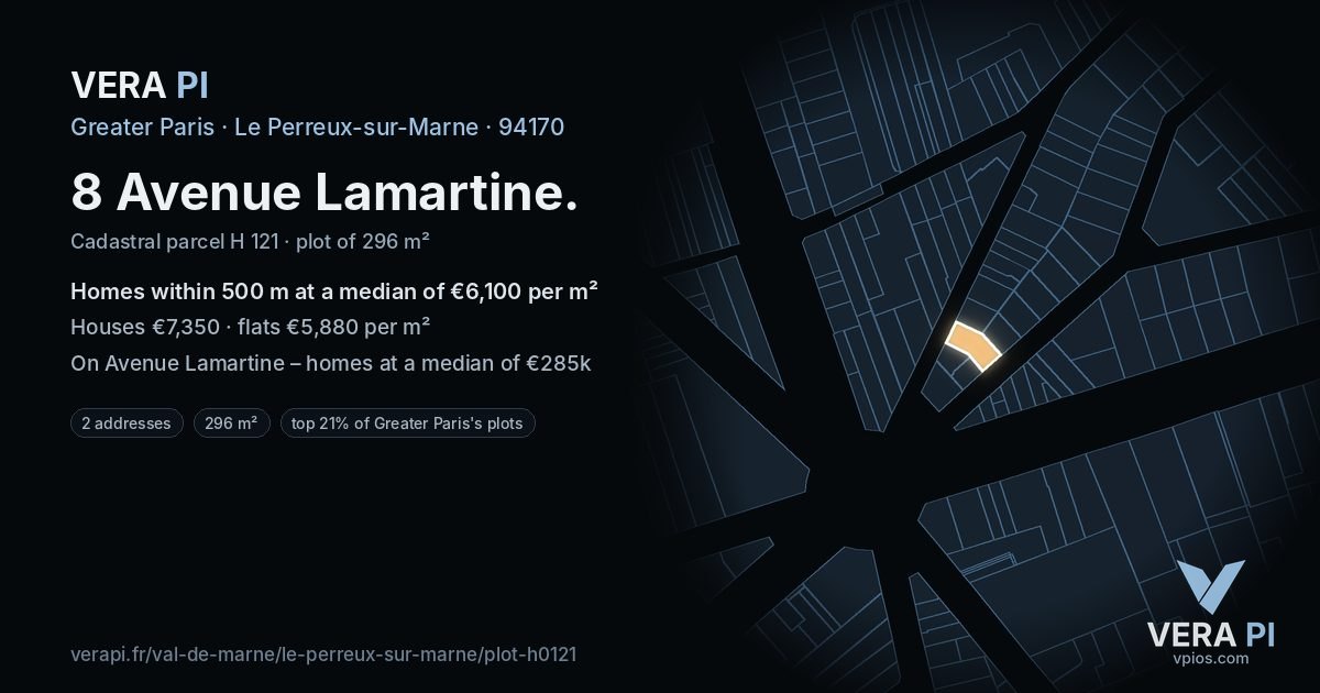 8 Avenue Lamartine, Le Perreux-sur-Marne at night – the plot lit, the parcels around coloured by the prices near them
