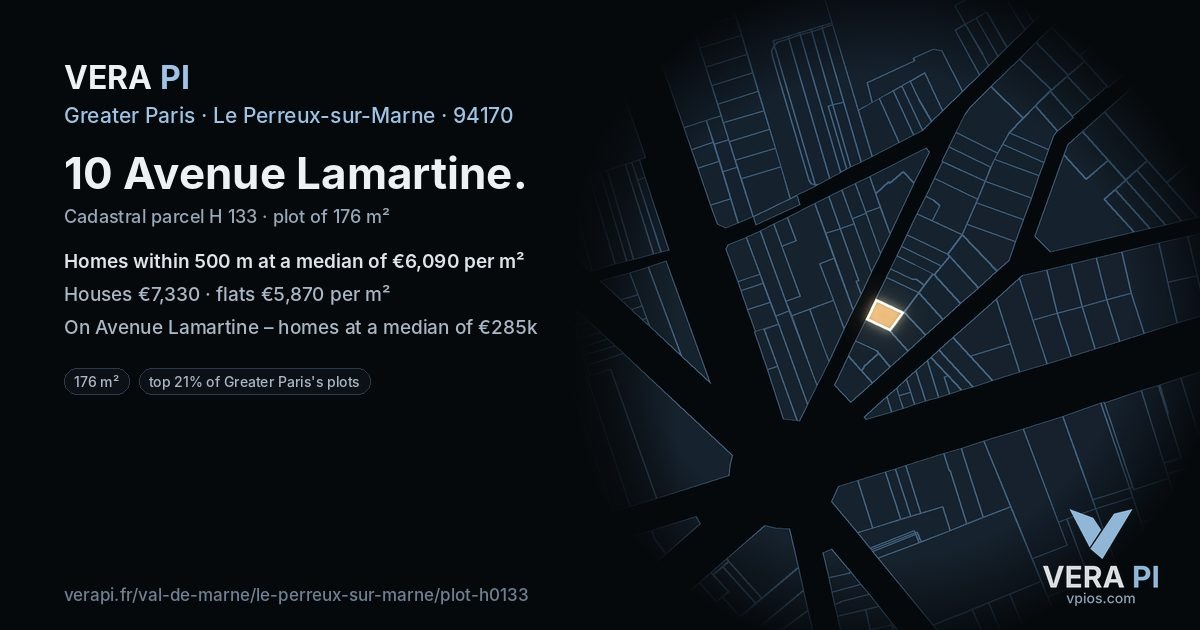 10 Avenue Lamartine, Le Perreux-sur-Marne at night – the plot lit, the parcels around coloured by the prices near them