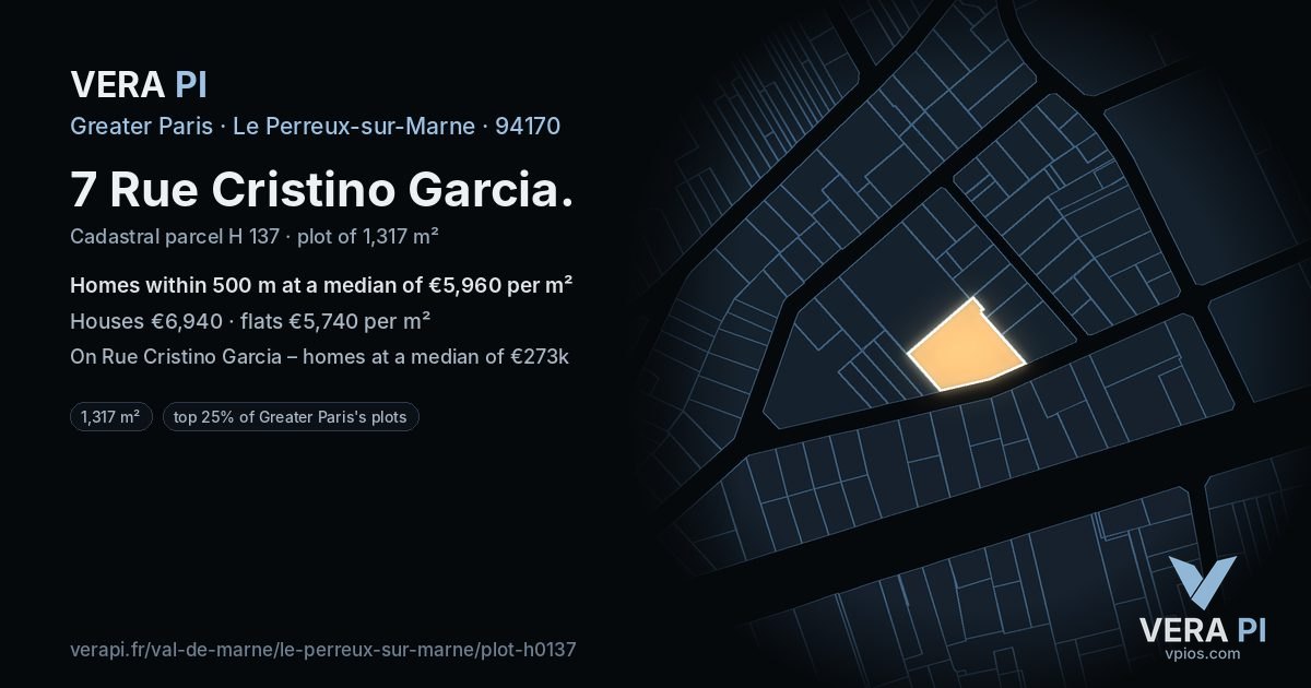 7 Rue Cristino Garcia, Le Perreux-sur-Marne at night – the plot lit, the parcels around coloured by the prices near them