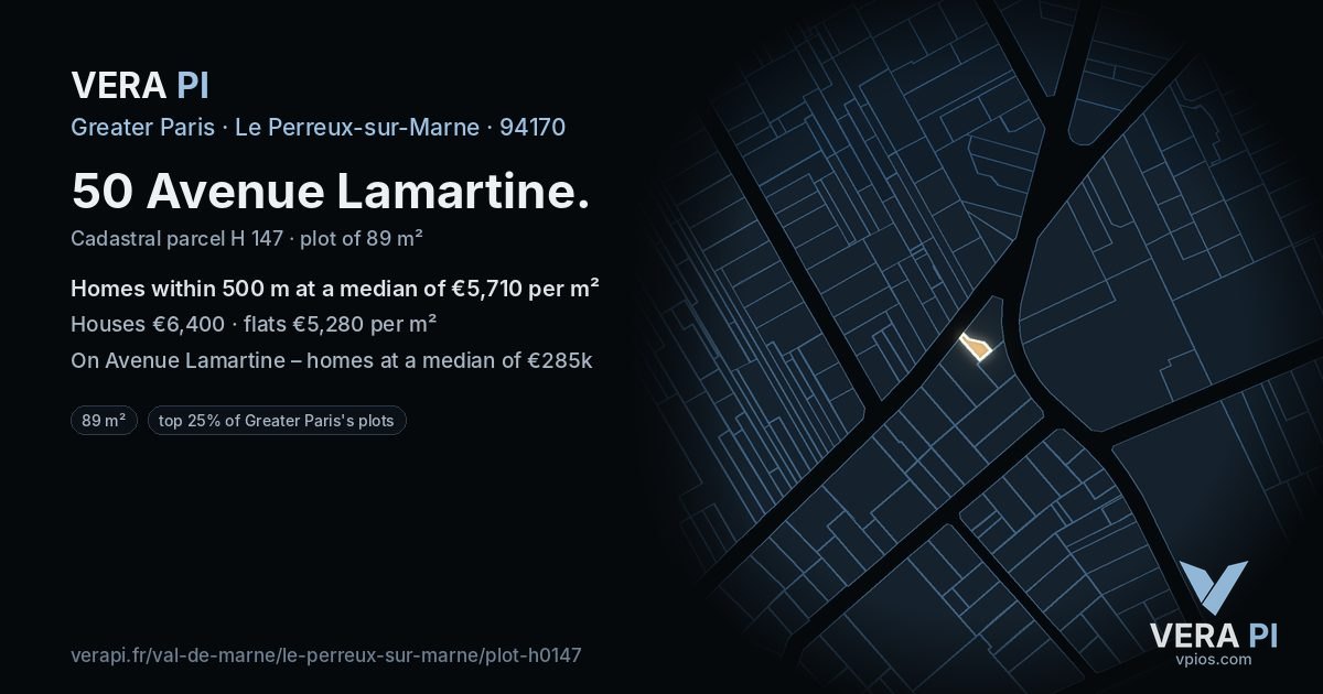 50 Avenue Lamartine, Le Perreux-sur-Marne at night – the plot lit, the parcels around coloured by the prices near them
