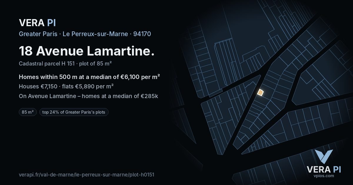 18 Avenue Lamartine, Le Perreux-sur-Marne at night – the plot lit, the parcels around coloured by the prices near them