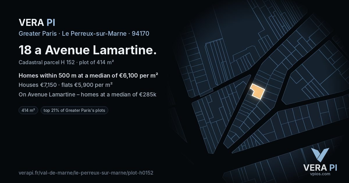 18 a Avenue Lamartine, Le Perreux-sur-Marne at night – the plot lit, the parcels around coloured by the prices near them
