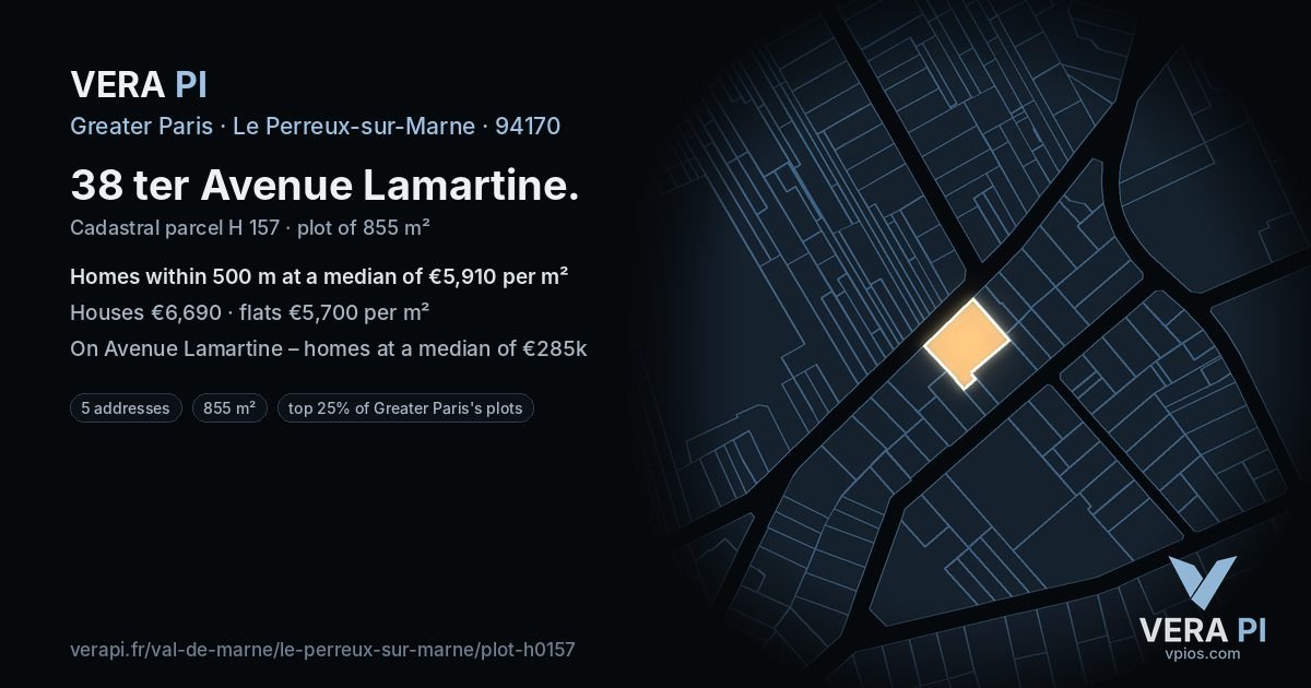 38 ter Avenue Lamartine, Le Perreux-sur-Marne at night – the plot lit, the parcels around coloured by the prices near them