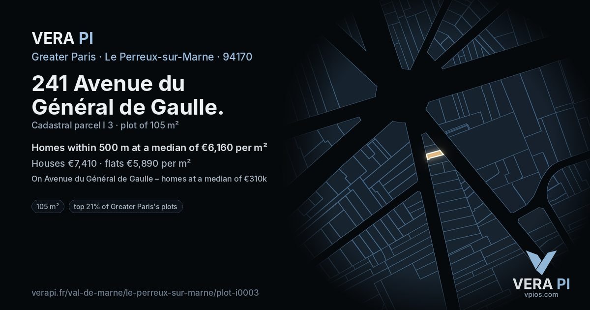 241 Avenue du Général de Gaulle, Le Perreux-sur-Marne at night – the plot lit, the parcels around coloured by the prices near them